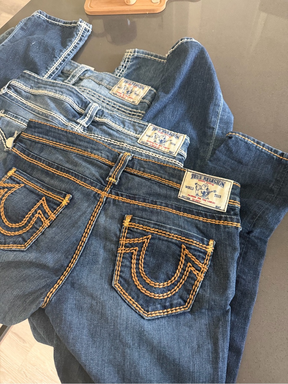 True Religion Women's Dark Blue Denim Jeans - Classic Pocket Stitch